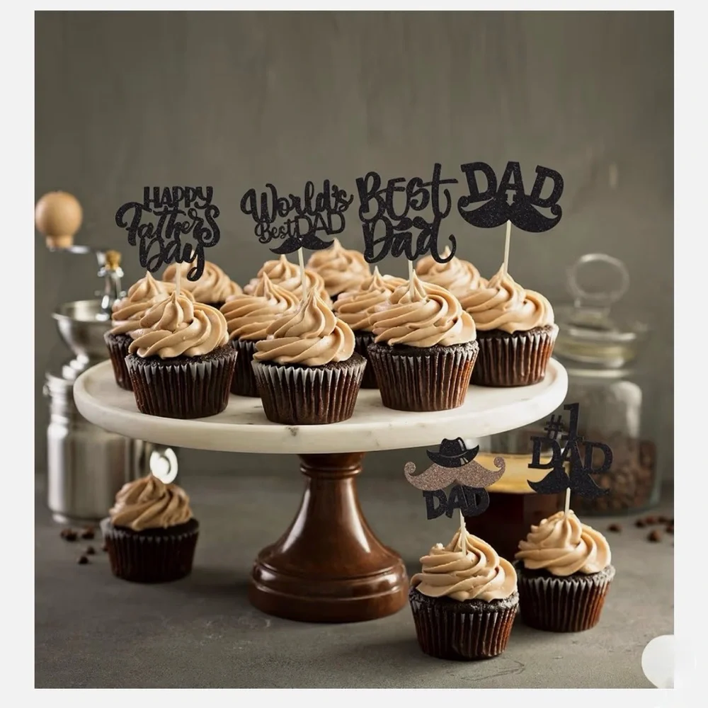 Father's Day Cupcake Toppers (24 pieces) - Black